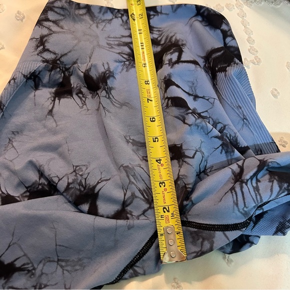 Tie Dye Workout Active Pants Yoga High Waist 4way Stretch Grayish Bluish/Black L - Picture 8 of 9